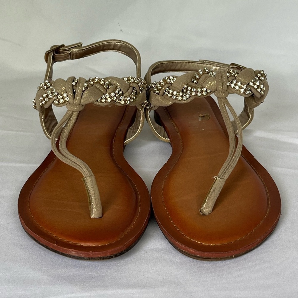 C&M Leather and tan bejeweled sandals